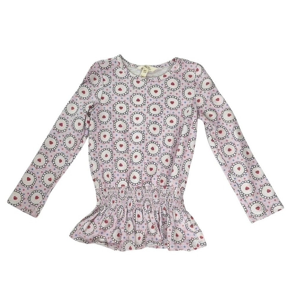 Matilda Jane Girls Pink Strawberry Smocked Peplum Long‎ Sleeve Top Size 4